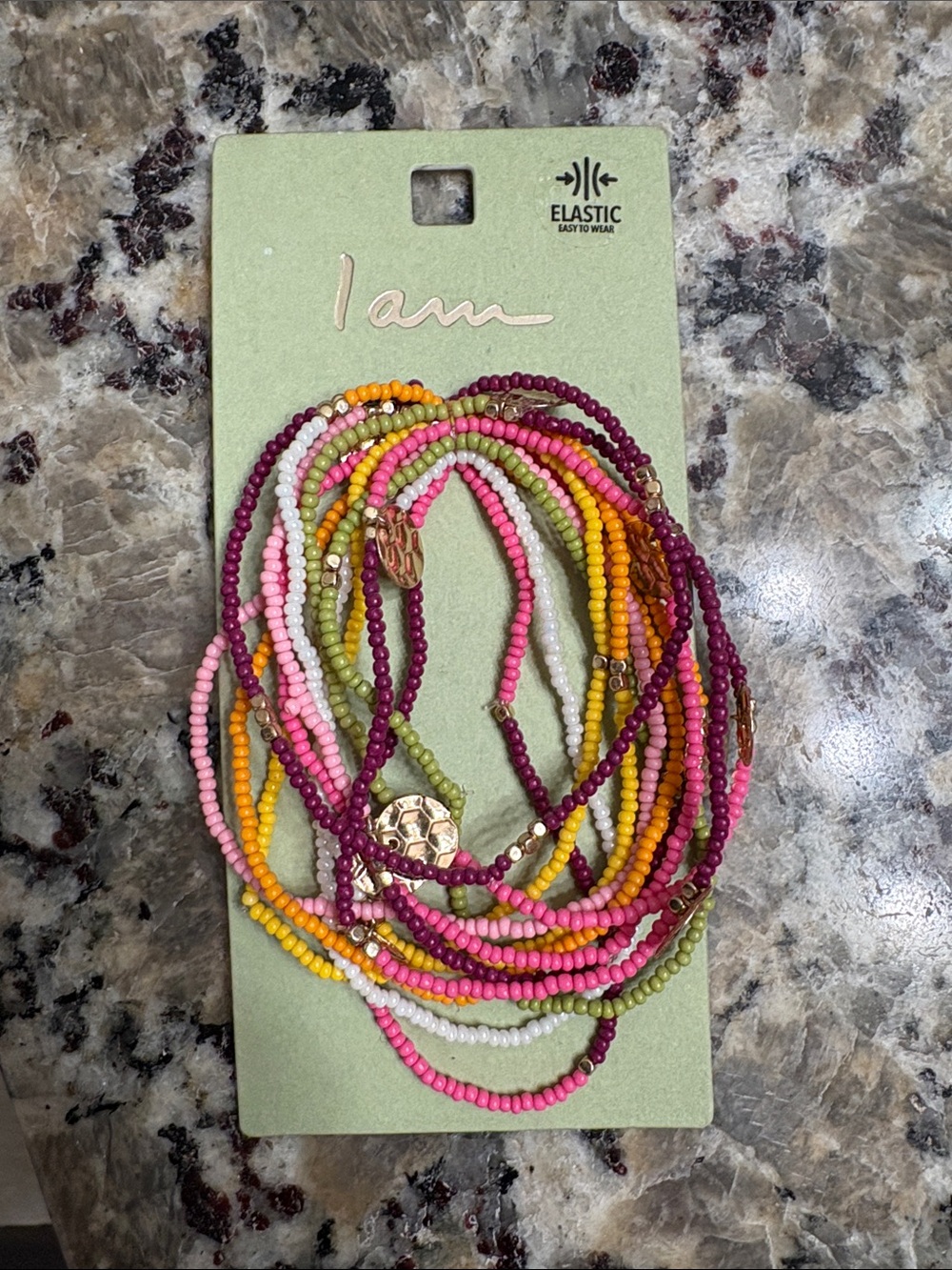 I Am Multicolor Beaded Stretch Bracelet Set